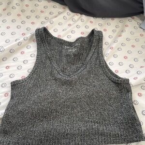 American Eagle Outfitters Charcoal Ribbed Cropped Tank
